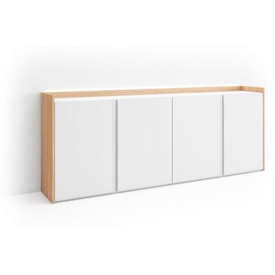 SKRAUT HOME - Credenza, Mobile, Cucina, Madia, Mobile Ingresso, 207x35x80cm, 4 Porte, Led, Stile Moderno, Bianco E Rovere Soft SKRAUT HOME - Credenza, Mobile, Cucina, Madia, Mobile Ingresso, 207x35x80cm, 4 Porte, Led, Stile Moderno, Bianco E Rovere Soft