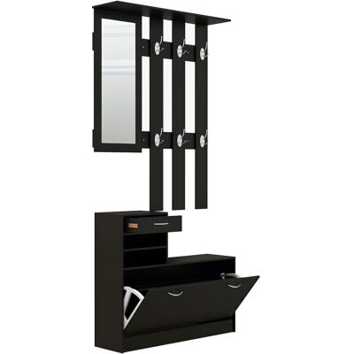 TORMATOR Mobile Da Ingresso Appendiabiti Con Scarpiera E Specchio, In Truciolato, 90x10x102 Cm, Nero TORMATOR Mobile Da Ingresso Appendiabiti Con Scarpiera E Specchio, In Truciolato, 90x10x102 Cm, Nero