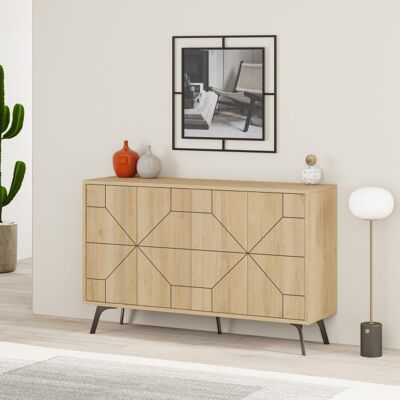GIORDANOSHOP Madia Con 4 Ante Credenza Bassa 123x35x77,4 Cm Design Geometrico Moderno In Legno Quercia GIORDANOSHOP Madia Con 4 Ante Credenza Bassa 123x35x77,4 Cm Design Geometrico Moderno In Legno Quercia
