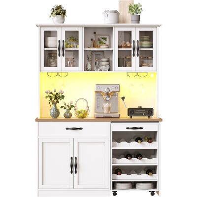 STILVORA Credenza Da Cucina Con 4 Ante In Vetro, 1 Cassetto, Portabicchieri, Portabottiglie, Led, In Mdf, Bianco, 140×38×180 Cm STILVORA Credenza Da Cucina Con 4 Ante In Vetro, 1 Cassetto, Portabicchieri, Portabottiglie, Led, In Mdf, Bianco, 140×38×180 Cm