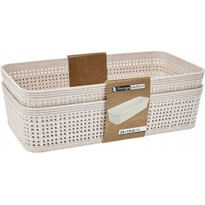STORAGE SOLUTIONS Set Di 2 Cestini Portaoggetti Intrecciati In Plastica Beige, 13x25 Cm STORAGE SOLUTIONS Set Di 2 Cestini Portaoggetti Intrecciati In Plastica Beige, 13x25 Cm