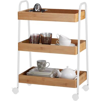BAKAJI Carrello Trolley Cucina In Metallo 3 Ripiani In Legno 4 Ruote Salvaspazio Bianco BAKAJI Carrello Trolley Cucina In Metallo 3 Ripiani In Legno 4 Ruote Salvaspazio Bianco