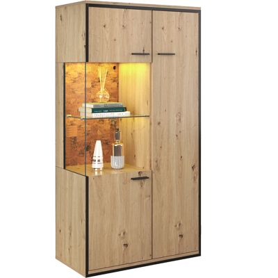 STILVORA Vetrina Con 1 Anta In Vetro, 3 Ripiani Regolabili E Led 15 Colori, Stile Moderno, In Mdf, Naturale, 77,5×40×150 Cm STILVORA Vetrina Con 1 Anta In Vetro, 3 Ripiani Regolabili E Led 15 Colori, Stile Moderno, In Mdf, Naturale, 77,5×40×150 Cm