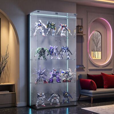 OEM Vetrina In Vetro Led, Porte Doppie, 4 Ripiani, Armadio Di Presentazione Per Salotto, Per Collezione, 163 X 78 X 35cm, Nero OEM Vetrina In Vetro Led, Porte Doppie, 4 Ripiani, Armadio Di Presentazione Per Salotto, Per Collezione, 163 X 78 X 35cm, Nero