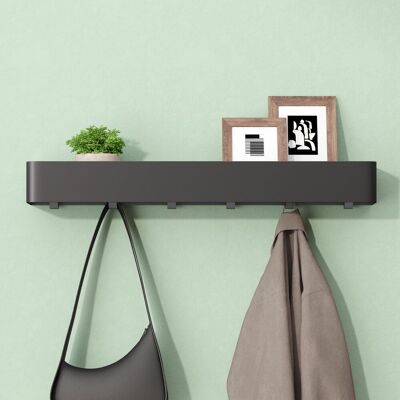 MAI & MAI Mensola Con Attaccapanni Da Parete Nascosti, Mensola In Metallo Rimovibile Con Ganci Per Ingresso, Camera Da Letto, Bagno E Soggiorno, 60cm, Nero Sabbia, Reglo-05 MAI & MAI Mensola Con Attaccapanni Da Parete Nascosti, Mensola In Metallo Rimovibile Con Ganci Per Ingresso, Camera Da Letto, Bagno E Soggiorno, 60cm, Nero Sabbia, Reglo-05