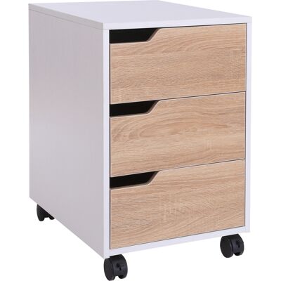 HOMCOM - Cassettiera Bianca E Color Legno In Mdf 3 Cassetti, 4 Ruote 40x50x57.5cm HOMCOM - Cassettiera Bianca E Color Legno In Mdf 3 Cassetti, 4 Ruote 40x50x57.5cm