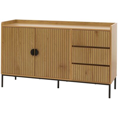 DÉCOSHOP26 Credenza/cassettiera/mobile Contenitore Con 3 Cassetti E 2 Ante 80 X 130 X 42 Cm Legno Melaminico Con Finitura A Doghe Naturali 040009423 DÉCOSHOP26 Credenza/cassettiera/mobile Contenitore Con 3 Cassetti E 2 Ante 80 X 130 X 42 Cm Legno Melaminico Con Finitura A Doghe Naturali 040009423