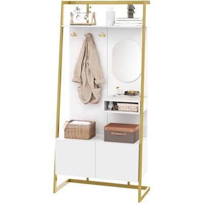 STILVORA Mobile D'Ingresso Con Specchio, 2 Ante, Ripiano Aperto E Ganci In Metallo, Stile Moderno, In Mdf, 78×38,5×180,5 Cm, Bianco STILVORA Mobile D'Ingresso Con Specchio, 2 Ante, Ripiano Aperto E Ganci In Metallo, Stile Moderno, In Mdf, 78×38,5×180,5 Cm, Bianco