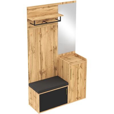 STILVORA Mobile Ingresso Con Specchio E Panca, Scarpiera Con 1 Anta, Ganci E Ripiano, Stile Moderno, In Pannelli Di Particelle, Nero E Rovere, 100×38×185 Cm STILVORA Mobile Ingresso Con Specchio E Panca, Scarpiera Con 1 Anta, Ganci E Ripiano, Stile Moderno, In Pannelli Di Particelle, Nero E Rovere, 100×38×185 Cm