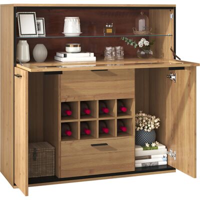 ELVMI Credenza Con 2 Ante, Ripiani, Portabottiglie E Led Per Sala Da Pranzo In Pannello Di Particelle 110 × 38 × 111 Cm Naturale ELVMI Credenza Con 2 Ante, Ripiani, Portabottiglie E Led Per Sala Da Pranzo In Pannello Di Particelle 110 × 38 × 111 Cm Naturale