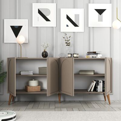 DMORA Credenza Niscemi, Madia 2 Ripiani, 4 Ante, 4 Vani, 180x35x81h Cm Grigio Tortora DMORA Credenza Niscemi, Madia 2 Ripiani, 4 Ante, 4 Vani, 180x35x81h Cm Grigio Tortora