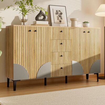 SOLKVUNZA Madia 160x36x94 Cm Con 4 Ante E 4 Cassetti, Mobile Contenitore Per Soggiorno E Sala Da Pranzo, Stile Scandinavo Minimalista - Naturale SOLKVUNZA Madia 160x36x94 Cm Con 4 Ante E 4 Cassetti, Mobile Contenitore Per Soggiorno E Sala Da Pranzo, Stile Scandinavo Minimalista - Naturale