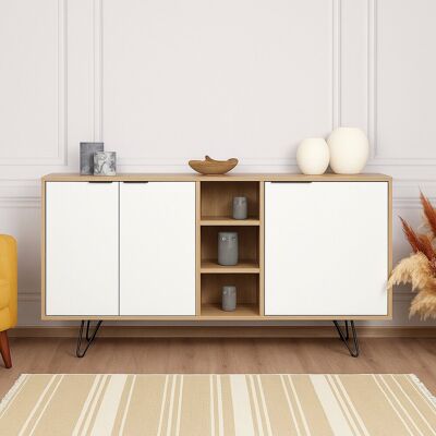 DMORA Credenza Arlene, Madia 4 Ripiani, 3 Ante, 7 Vani, 142x36x83h Cm Marrone Quercia DMORA Credenza Arlene, Madia 4 Ripiani, 3 Ante, 7 Vani, 142x36x83h Cm Marrone Quercia