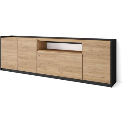 SKRAUT HOME - Credenza, Mobile, Cucina, Madia, 260x37x80cm, 5 Porte, Rovere E Nero SKRAUT HOME - Credenza, Mobile, Cucina, Madia, 260x37x80cm, 5 Porte, Rovere E Nero