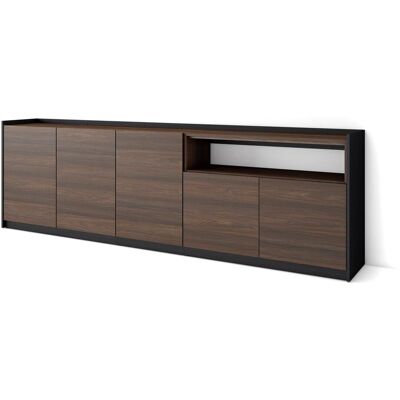 SKRAUT HOME - Credenza, Mobile, Cucina, Madia, 260x37x80cm, 5 Porte, Rovere Scuro E Nero SKRAUT HOME - Credenza, Mobile, Cucina, Madia, 260x37x80cm, 5 Porte, Rovere Scuro E Nero