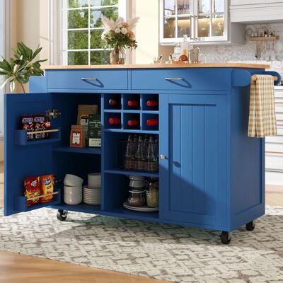 MODENVIE Carrello Da Cucina Con Ripiani Regolabili, Portabottiglie E Ruote Con Freno, Per Cucina O Sala Da Pranzo, Mdf, Blu MODENVIE Carrello Da Cucina Con Ripiani Regolabili, Portabottiglie E Ruote Con Freno, Per Cucina O Sala Da Pranzo, Mdf, Blu