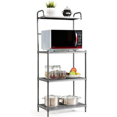 COSTWAY Microonde Scaffale Da Cucina Per Microonde In Metallo A 4 Ripiani, Carrello Per Microonde Scaffalatura Organizzatore Portaoggetti, 60 X 34,5 X 136 Cm (grigio) - COSTWAY Microonde Scaffale Da Cucina Per Microonde In Metallo A 4 Ripiani, Carrello Per Microonde Scaffalatura Organizzatore Portaoggetti, 60 X 34,5 X 136 Cm (grigio) -