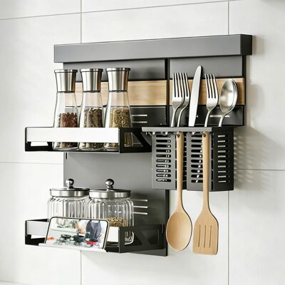 MAI & MAI Porta Spezie A Due Ripiani E Porta Mestoli Da Cucina In Lamiera Zincata, Portaspezie Con Supporto Per Cellulare, Portautensili Con 5 Ganci, Grigio, Da Appendere Con Guide, Reglo-09+reglo-12 MAI & MAI Porta Spezie A Due Ripiani E Porta Mestoli Da Cucina In Lamiera Zincata, Portaspezie Con Supporto Per Cellulare, Portautensili Con 5 Ganci, Grigio, Da Appendere Con Guide, Reglo-09+reglo-12