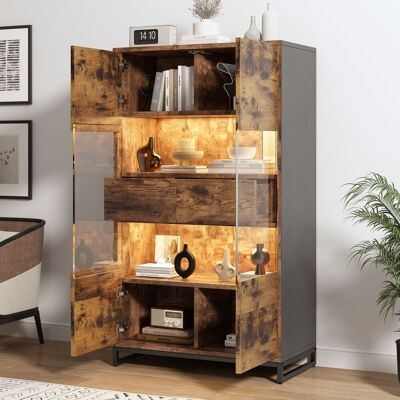 NALOOKAMIC Vetrina Con Illuminazione Led Bluetooth, Mobile Contenitore Alto In Stile Vintage, Ante In Acrilico E 2 Cassetti, 80x40x138 Cm, Nero + Legno Anticato NALOOKAMIC Vetrina Con Illuminazione Led Bluetooth, Mobile Contenitore Alto In Stile Vintage, Ante In Acrilico E 2 Cassetti, 80x40x138 Cm, Nero + Legno Anticato