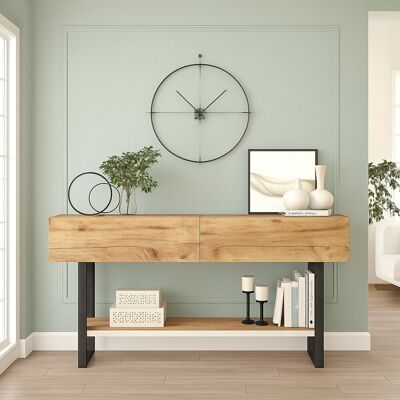 DMORA Credenza Allein, Madia Apertura A Ribalta, 2 Ante, 2 Vani, 139x43x76h Cm Marrone Quercia DMORA Credenza Allein, Madia Apertura A Ribalta, 2 Ante, 2 Vani, 139x43x76h Cm Marrone Quercia