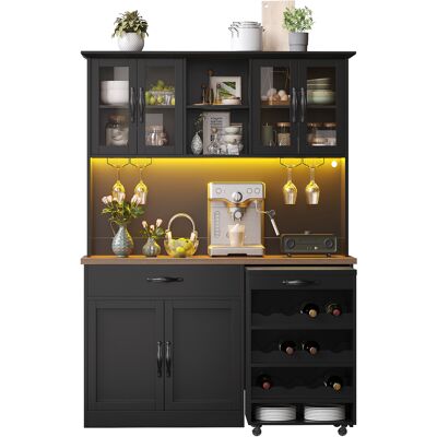 STILVORA Credenza Da Cucina Con 4 Ante In Vetro, 1 Cassetto, Portabicchieri, Portabottiglie, Led, In Mdf, Nero, 140×38×180 Cm STILVORA Credenza Da Cucina Con 4 Ante In Vetro, 1 Cassetto, Portabicchieri, Portabottiglie, Led, In Mdf, Nero, 140×38×180 Cm