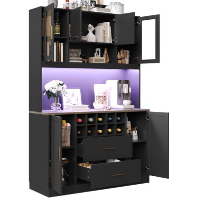 STILVORA Credenza Da Cucina Alta Con 6 Ante 2 Cassetti Led E Prese Usb Per Cucina In Mdf E Metallo Nero 120x36,3x180 Cm STILVORA Credenza Da Cucina Alta Con 6 Ante 2 Cassetti Led E Prese Usb Per Cucina In Mdf E Metallo Nero 120x36,3x180 Cm