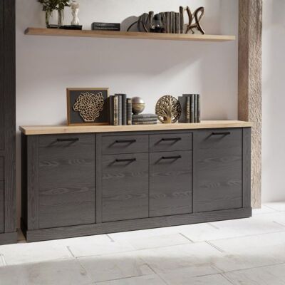 MITEPEK Madia Flux 4 Ante E 2 Cassetti In Colore Nero Cabezone E Top Rovere Riviera MITEPEK Madia Flux 4 Ante E 2 Cassetti In Colore Nero Cabezone E Top Rovere Riviera