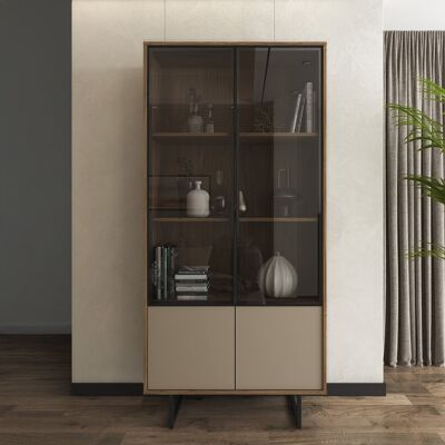 DMORA Vetrina Agro, Mobile Espositore 3 Ripiani, 2 Ante, Anta Dettaglio Vetro, 190x40x90h Cm Marrone Noce DMORA Vetrina Agro, Mobile Espositore 3 Ripiani, 2 Ante, Anta Dettaglio Vetro, 190x40x90h Cm Marrone Noce