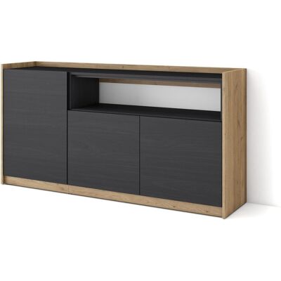 SKRAUT HOME - Credenza, Mobile, Cucina, Madia, 156x37x80cm, 3 Porte, Nero E Rovere SKRAUT HOME - Credenza, Mobile, Cucina, Madia, 156x37x80cm, 3 Porte, Nero E Rovere