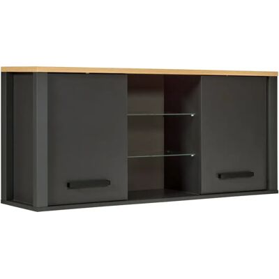 M&S Pensile Cucina Antracite Rovere Con Ripiani In Vetro 2 Ante 130x33 Cm M&S Pensile Cucina Antracite Rovere Con Ripiani In Vetro 2 Ante 130x33 Cm