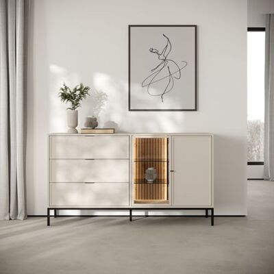 DMORA Credenza Leriti, Madia 3 Cassetti, 3 Ripiani, 5 Vani, 150x40x92h Cm Beige Cashmere DMORA Credenza Leriti, Madia 3 Cassetti, 3 Ripiani, 5 Vani, 150x40x92h Cm Beige Cashmere