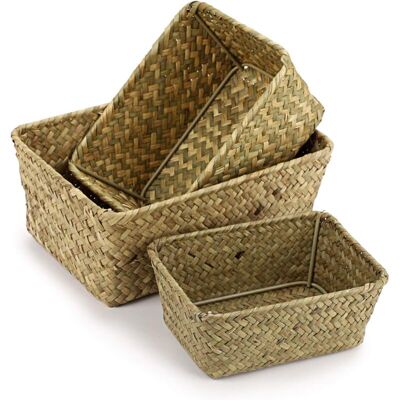 OEM Cesti Portaoggetti In Erba Marina Intrecciata A Mano – Set Di 3 Cesti Rettangolari Naturali Ed Ecologici Per Soggiorno, Camera Da Letto O Bagno. OEM Cesti Portaoggetti In Erba Marina Intrecciata A Mano – Set Di 3 Cesti Rettangolari Naturali Ed Ecologici Per Soggiorno, Camera Da Letto O Bagno.