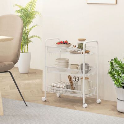 PZCC Carrello A 3 Ripiani Con Cestini, Carrello Di Servizio Su Ruote, Carrello Portaoggetti, 45 X 26,5 X 63 Cm, Bianco PZCC Carrello A 3 Ripiani Con Cestini, Carrello Di Servizio Su Ruote, Carrello Portaoggetti, 45 X 26,5 X 63 Cm, Bianco