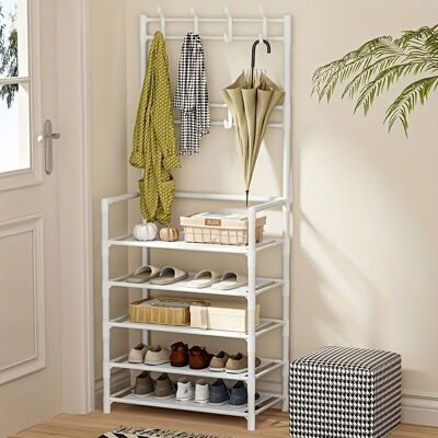 OEM Scarpiera Con Ganci Integrati – Organizer Da Parete Bianco In Truciolato, 5 Ripiani + 6 Ganci OEM Scarpiera Con Ganci Integrati – Organizer Da Parete Bianco In Truciolato, 5 Ripiani + 6 Ganci