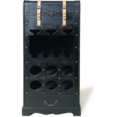 Unique Portabottiglie Con Contenitore In Legno Di Abete E Mdf L.43 X H.100 Cm Nero - Cavina Unique Portabottiglie Con Contenitore In Legno Di Abete E Mdf L.43 X H.100 Cm Nero - Cavina