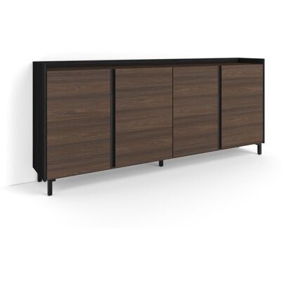 SKRAUT HOME - Credenza, Mobile, Cucina, Madia, Mobile Ingresso, 207x35x91cm, 4 Porte, Design Industriale, Stile Moderno, Rovere Scuro E Nero SKRAUT HOME - Credenza, Mobile, Cucina, Madia, Mobile Ingresso, 207x35x91cm, 4 Porte, Design Industriale, Stile Moderno, Rovere Scuro E Nero