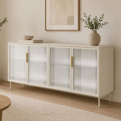 DMORA Credenza Hapa, Madia 4 Ripiani, Apertura Battente, 4 Ante, 181x39x83h Cm Beige Cashmere DMORA Credenza Hapa, Madia 4 Ripiani, Apertura Battente, 4 Ante, 181x39x83h Cm Beige Cashmere