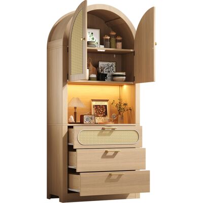 STILVORA Vetrina Con 2 Ante, 1 Vano, 2 Ripiani, 3 Cassetti E Led Per Soggiorno, In Mdf, Bianco E Rovere Chiaro, 80×35×180 Cm STILVORA Vetrina Con 2 Ante, 1 Vano, 2 Ripiani, 3 Cassetti E Led Per Soggiorno, In Mdf, Bianco E Rovere Chiaro, 80×35×180 Cm