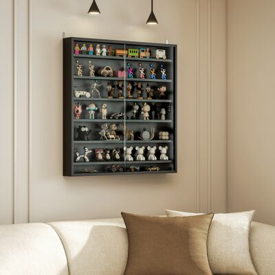 PZCC Vetrina Espositiva Da Parete A 6 Ripiani Regolabili, Vetrinetta Per Collezionismo, Bacheca Espositore A Muro Per Oggetti Da Collezione, In Vetro E Truciolato, 80x9.5x83 Cm, Nero PZCC Vetrina Espositiva Da Parete A 6 Ripiani Regolabili, Vetrinetta Per Collezionismo, Bacheca Espositore A Muro Per Oggetti Da Collezione, In Vetro E Truciolato, 80x9.5x83 Cm, Nero