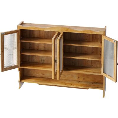 STILVORA Armadio Pensile Retrò Con 4 Ante, 2 Livelli E Spazio Aperto Con Ganci, In Legno Massello E Vetro, 100×20×80 Cm, Naturale STILVORA Armadio Pensile Retrò Con 4 Ante, 2 Livelli E Spazio Aperto Con Ganci, In Legno Massello E Vetro, 100×20×80 Cm, Naturale
