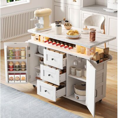 WISHDOR Carrello Da Cucina, 120x42(60)x93 Cm, In Mdf, Bianco, Con Piano Pieghevole, 5 Ruote, Telaio Della Porta, Portabottiglie E Portabicchieri WISHDOR Carrello Da Cucina, 120x42(60)x93 Cm, In Mdf, Bianco, Con Piano Pieghevole, 5 Ruote, Telaio Della Porta, Portabottiglie E Portabicchieri