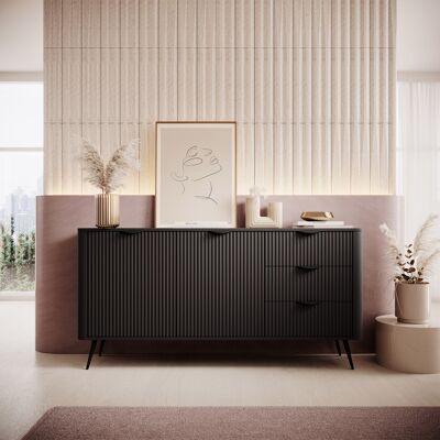 DMORA Credenza Halilala, Madia 3 Cassetti, 2 Ripiani, Apertura Battente, Scorrevole, 163x38x81h Cm Nero DMORA Credenza Halilala, Madia 3 Cassetti, 2 Ripiani, Apertura Battente, Scorrevole, 163x38x81h Cm Nero