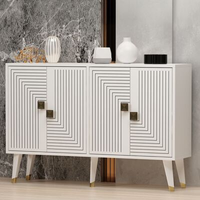 DMORA Credenza Thiene, Madia 2 Ripiani, 4 Ante, Effetto Geometrico, 120x30x80h Cm Bianco DMORA Credenza Thiene, Madia 2 Ripiani, 4 Ante, Effetto Geometrico, 120x30x80h Cm Bianco
