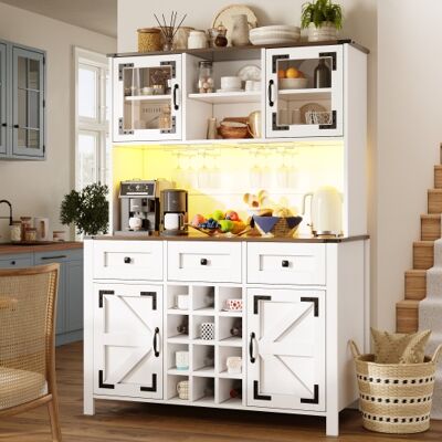 OKWISH Buffet, Armadio Contenitore, Colonna Da Cucina, Con Porte Usb, Prese, Armadio Laterale A 4 Ante E 3 Cassetti, Striscia Luminosa Led, Bianco, 120×40×170 Cm OKWISH Buffet, Armadio Contenitore, Colonna Da Cucina, Con Porte Usb, Prese, Armadio Laterale A 4 Ante E 3 Cassetti, Striscia Luminosa Led, Bianco, 120×40×170 Cm