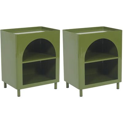 Unique Comodino Con Vani Portaoggetti Metallo Verde Oliva - Lotto Di 2 - Kitako Unique Comodino Con Vani Portaoggetti Metallo Verde Oliva - Lotto Di 2 - Kitako