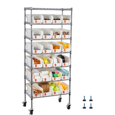 VEVOR Scaffale Portaoggetti Mobile A 7 Ripiani, 24 Contenitori Portaoggetti, Sistema Di Scaffalature In Filo Deacciaio Con Ruote, Per Garage, Magazzino, Ufficio, Ristorante, Aula, Cucina VEVOR Scaffale Portaoggetti Mobile A 7 Ripiani, 24 Contenitori Portaoggetti, Sistema Di Scaffalature In Filo Deacciaio Con Ruote, Per Garage, Magazzino, Ufficio, Ristorante, Aula, Cucina