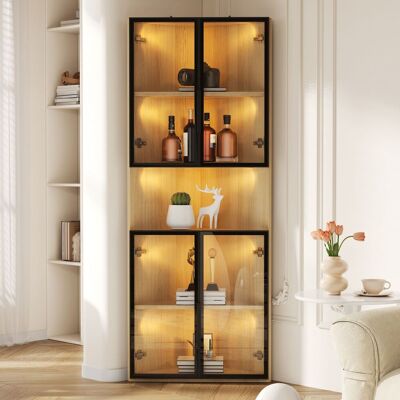 HAUSS SPOLE Vetrina Angolare A Led 62x32x160 Cm, Con Ante In Vetro, In Mdf Effetto Rovere Con Vetro Temperato HAUSS SPOLE Vetrina Angolare A Led 62x32x160 Cm, Con Ante In Vetro, In Mdf Effetto Rovere Con Vetro Temperato
