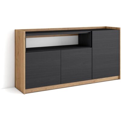 SKRAUT HOME - Credenza, Mobile, Cucina, Madia, 156x37x80cm, 3 Porte, Nero E Rovere SKRAUT HOME - Credenza, Mobile, Cucina, Madia, 156x37x80cm, 3 Porte, Nero E Rovere