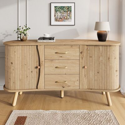 EIFSON Mobile Credenza Scandinavo 150x36,5x75 Cm - Mobile Buffet Curvo Colore Naturale Con Ante Scorrevoli E Cassetti - Ripiani Regolabili E Piedini In Legno Massello EIFSON Mobile Credenza Scandinavo 150x36,5x75 Cm - Mobile Buffet Curvo Colore Naturale Con Ante Scorrevoli E Cassetti - Ripiani Regolabili E Piedini In Legno Massello