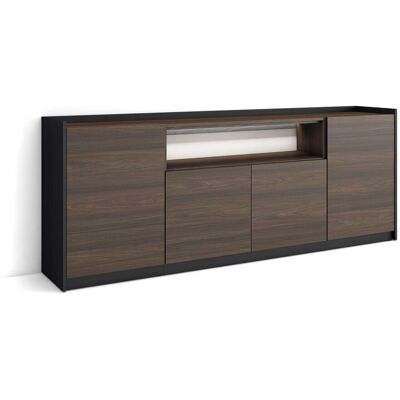 SKRAUT HOME - Credenza, Mobile, Cucina, Madia, Mobile Ingresso, 207x37x80cm, 4 Porte, Led, Stile Moderno, Rovere Scuro E Nero SKRAUT HOME - Credenza, Mobile, Cucina, Madia, Mobile Ingresso, 207x37x80cm, 4 Porte, Led, Stile Moderno, Rovere Scuro E Nero